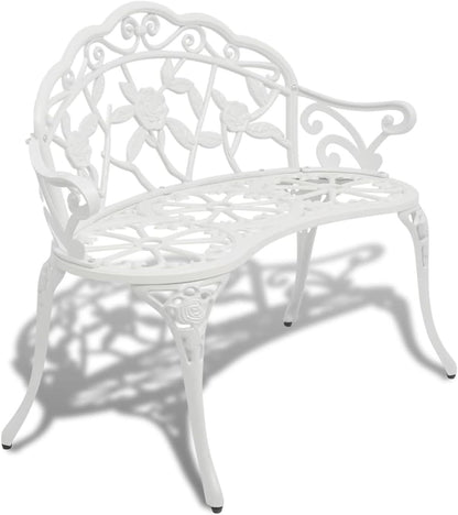 Gecheer Cast Aluminium Garden Bench White Romantic Bench for 2 Persons Weatherproof for Garden and Patio - QUORE