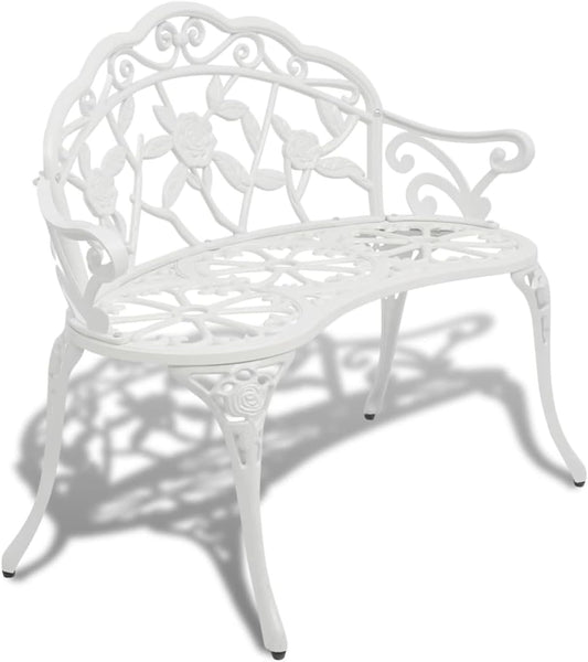 Gecheer Cast Aluminium Garden Bench White Romantic Bench for 2 Persons Weatherproof for Garden and Patio - QUORE
