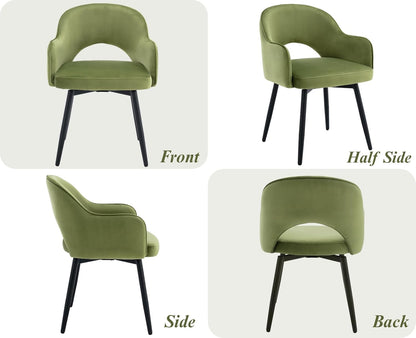 Draaistoelen Eetkamerstoelen – Keukenstoelen – Fluwelen Stoelen – Swivel Stoelen – Set van 2 – Zachte Fluwelen Bekleding – 360° Draaibaar Met Armleuning - QUORE