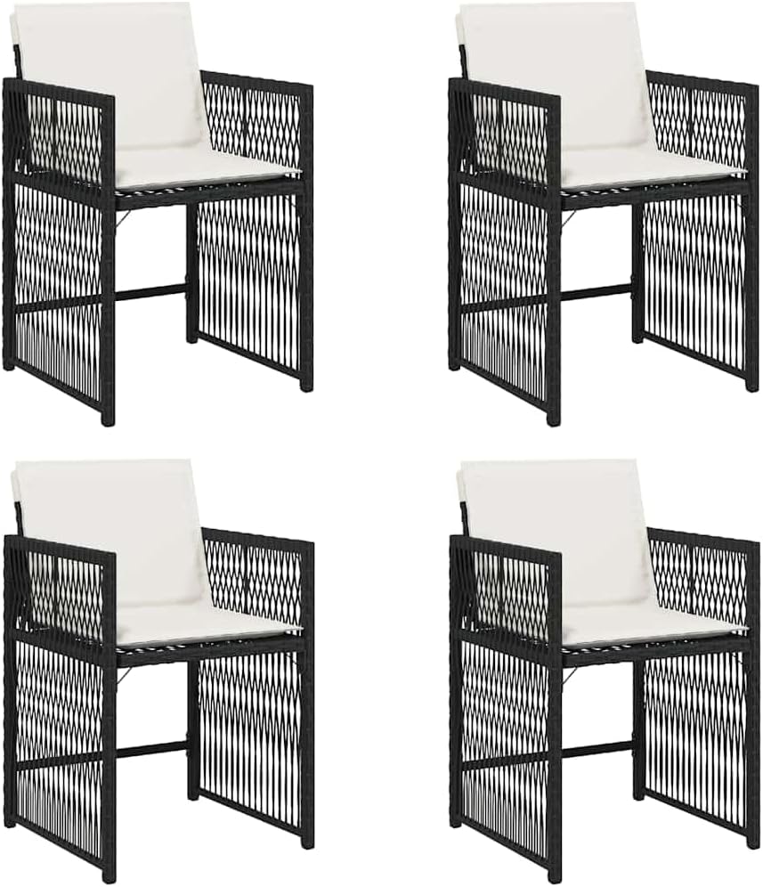 Garden chairs with cushions, 4 pieces, black synthetic rattan, durable and robust material, robust steel structure, folding backrest for easy storage - QUORE