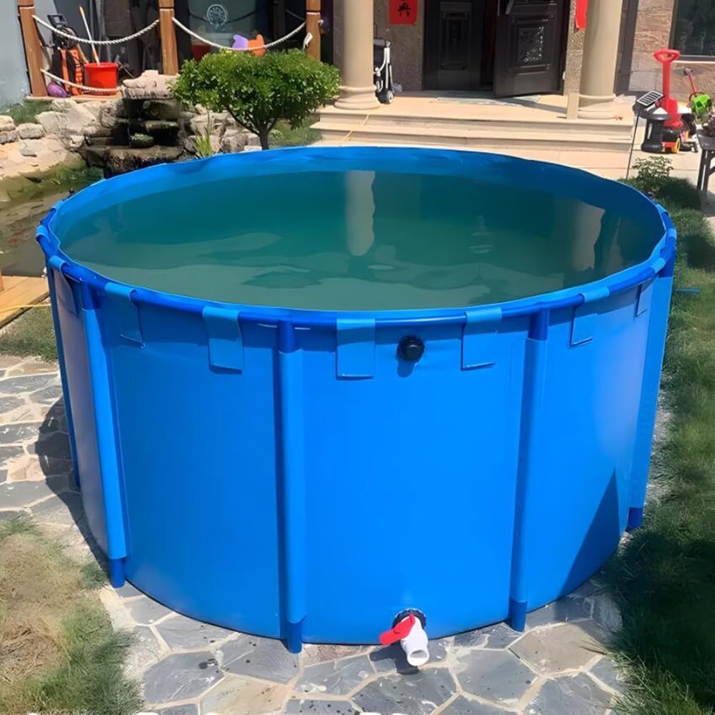 Zeildoek-visvijver zwembad met houder, diameter 150 x 100 cm, vouwbak voor koi en vijvervissen, inklapbare duurzame plastic vijver met houder voor koicultuur, landbouwirrigatie