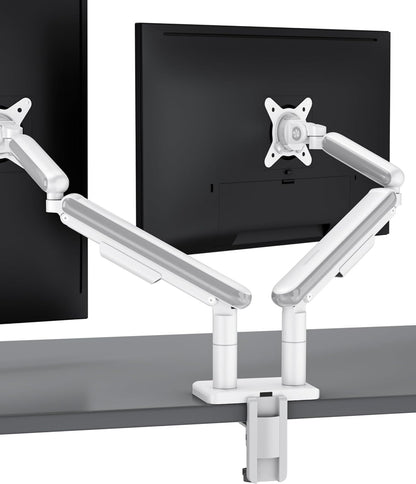 Desktronic Dual Monitor Bracket, Up to 34" & 8kg, 360° Rotation, Height Adjustable, Sturdy, Easy Installation, For Large Screens, Ergonomic Design, Compatible with All VESA 75/100, White - QUORE
