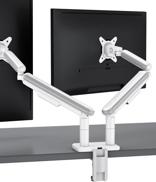 Desktronic Dual Monitor Bracket, Up to 34" & 8kg, 360° Rotation, Height Adjustable, Sturdy, Easy Installation, For Large Screens, Ergonomic Design, Compatible with All VESA 75/100, White - QUORE