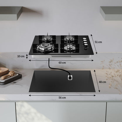 Gaskookplaat 4 Pits – Gasfornuis – Kookplaat – Inbouwkookplaat – Glaskeramische Kookplaat – 8000 W Vermogen – Veilig Elektronisch Ontsteking