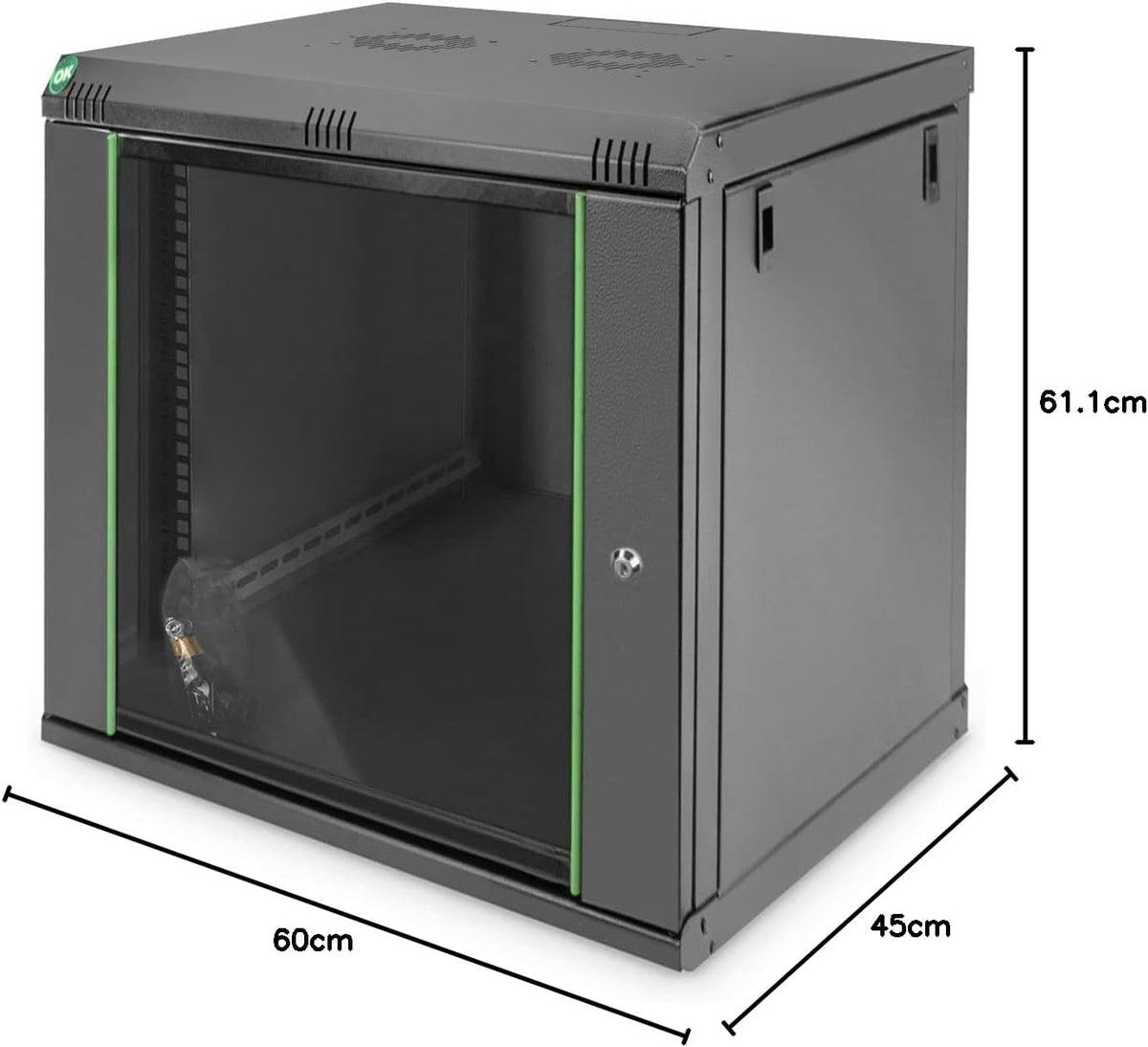 Netwerkkast – Serverkast, Rack, Datakast, Wandkast – 19 Inch, 12 HE, Wandmontage, 450 Mm Diepte, Zwart – Afsluitbare Frontdeur Met Veiligheidsglas – Verwijderbare Zijpanelen