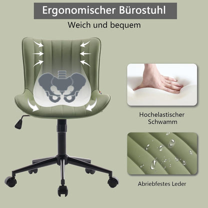 YOUTASTE Bureaustoel, ergonomisch, in hoogte verstelbaar, stoel met PU-leer en wielen, draaistoel, kantelfunctie, computerstoel, 136 kg belastbaar, olijfgroen