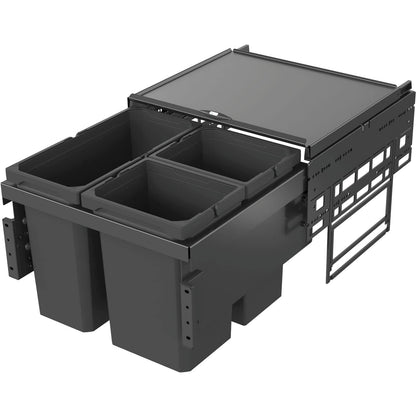 Vauth Sagel Envi Space Flush-Mounted Trash Bin 3 Compartments, Fully Extendable Waste Bin with Cushioning and Integrated Self-Closing 2 x 10 Litres, 1 x 16 Litre Plastic Lava Grey - QUORE