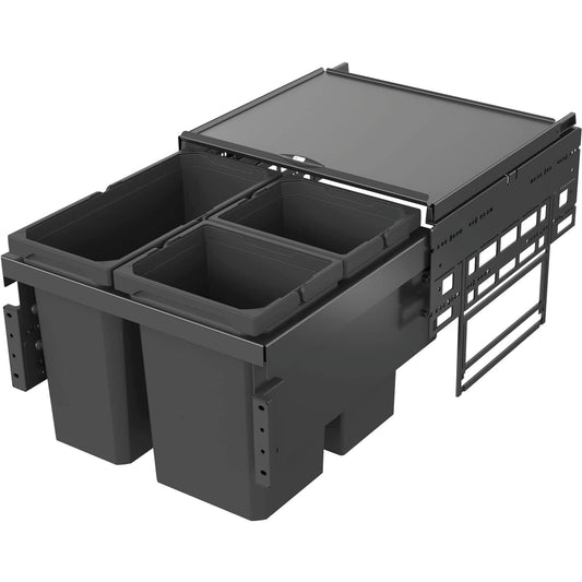 Vauth Sagel Envi Space Flush-Mounted Trash Bin 3 Compartments, Fully Extendable Waste Bin with Cushioning and Integrated Self-Closing 2 x 10 Litres, 1 x 16 Litre Plastic Lava Grey - QUORE
