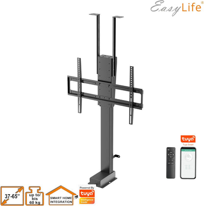 EasyLife Gemotoriseerde TV-Lift Voor Montage Op De Vloer, Aan Het Plafond of In Een meubel – Smart Home-Bediening Met Op- En Neerfunctie met Afstandsbediening, 37-65inch tot 60KG, VESA 600x400 - Zwart