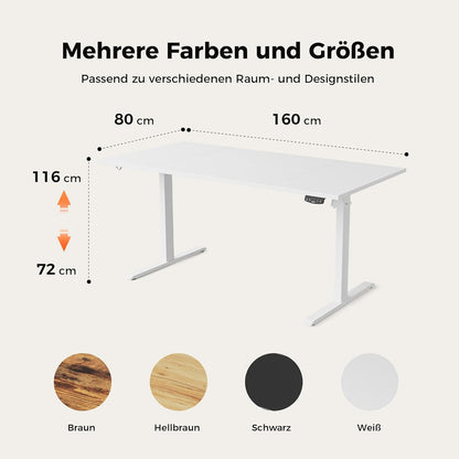 Agilestic Height Adjustable Desk 160 x 80 cm, Stable Desk with Electric Height Adjustment and Manual Control with Memory, Ergonomic Desk for Standing or Sitting, White - QUORE