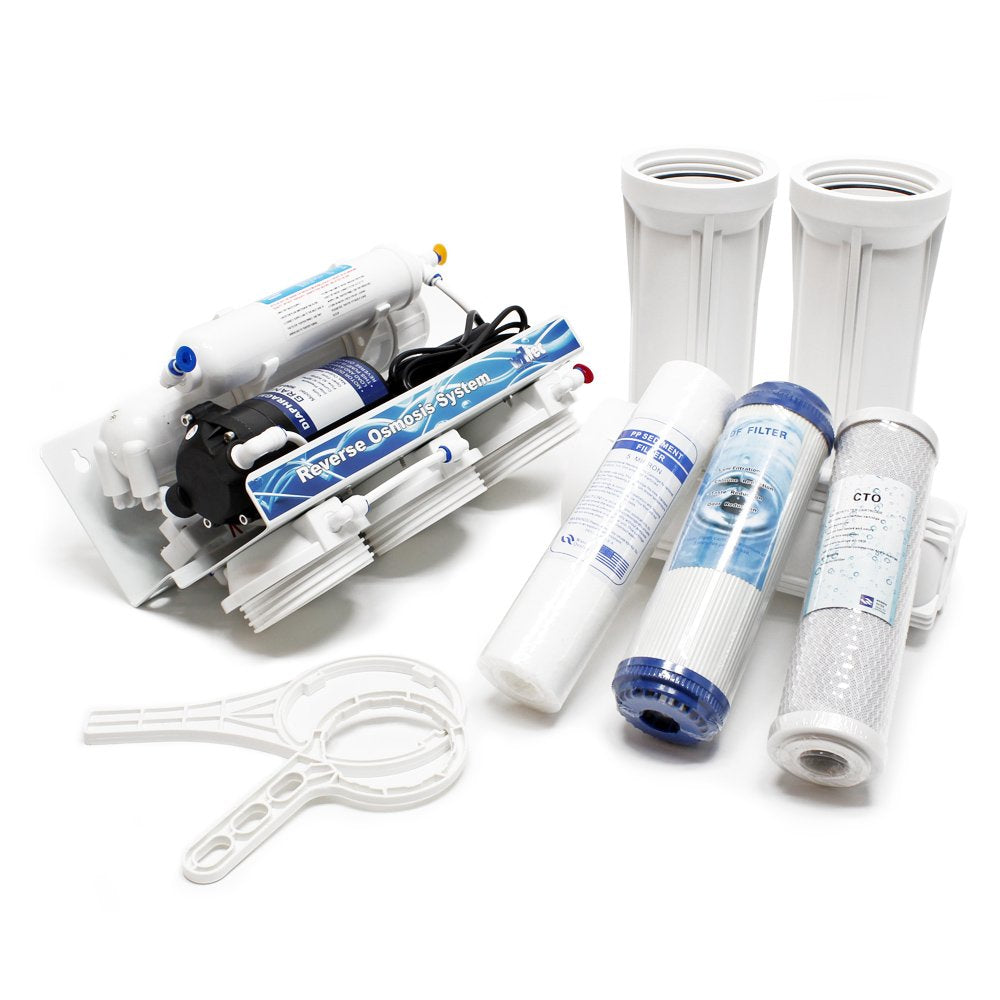 Naturewater 5-traps waterfilter 180 l/dag, filter met omgekeerde osmose, osmosefilter met opvoerpomp en handmatig ventiel, filter voor schoon water met omgekeerde osmosesyseem