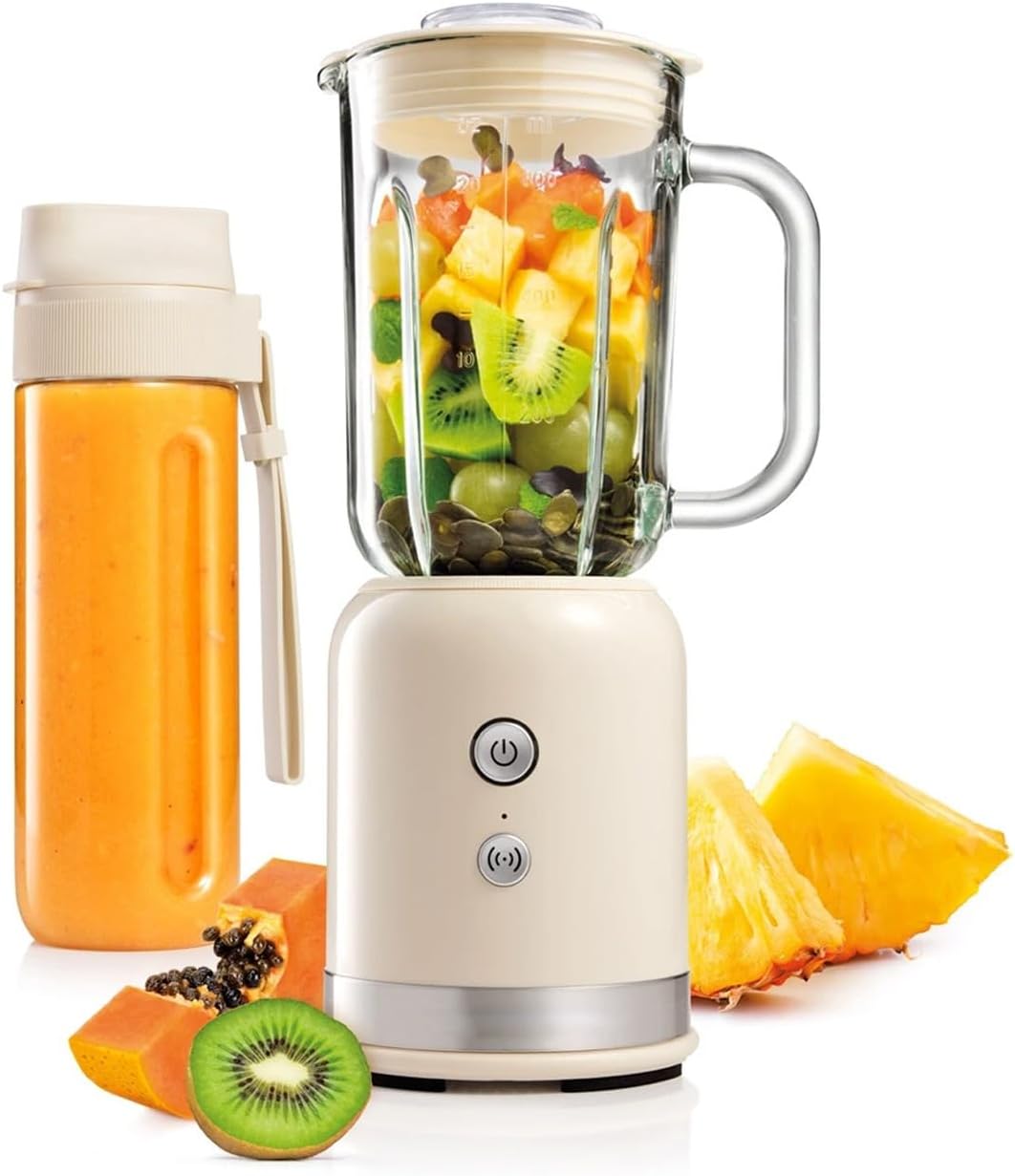Wintem Crema Elektrische mixer 350 W, 3 snelheden en pulse-functie – ideaal voor het maken van smoothies en sapcentrifuges om mee te nemen dankzij de praktische geïntegreerde drinkfles van 0,6 l –