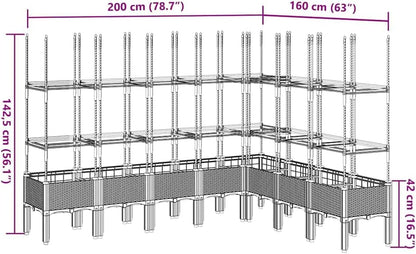 Flower Box for Garden with Integrated Polypropylene Trellis Raised Design and Rattan Look White 200 x 160 x 142.5 cm, Ideal for Climbing Plants, Vegetables - QUORE