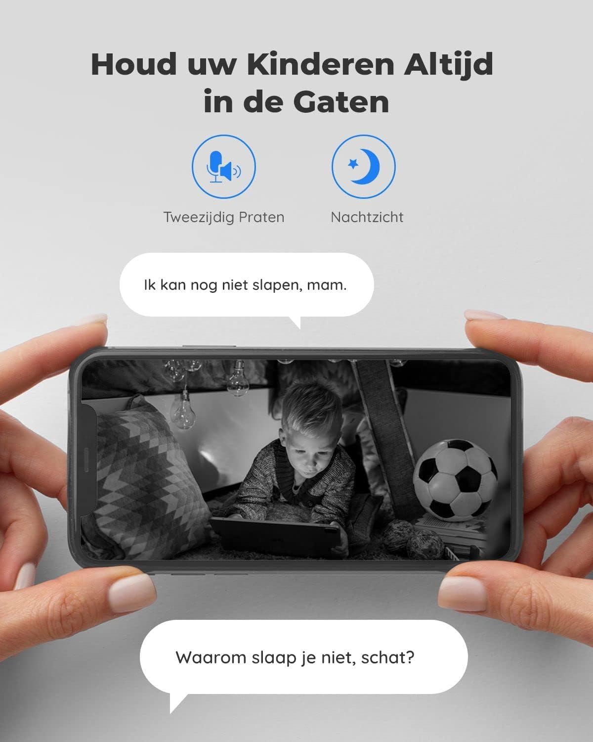 Beveiligingscamera - Wifi-beveiligingscamera - Baby Camerabewaking - Draadloos - voor Binnen - 2.4 & 5GHz - CCTV-camera - met AI-detectie van Mens - Huisdier - Automatisch Volgen - 3x Optische Zoom - Oudere Huisdieren - Tweerichtingsgeluid - Wit