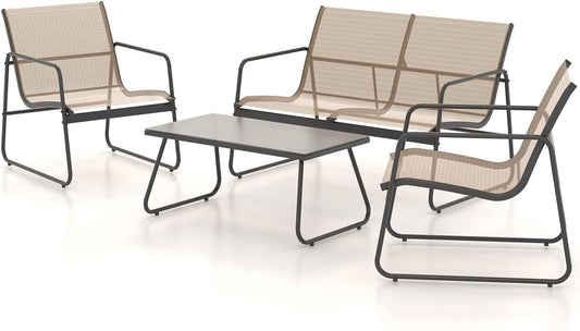 Grand patio Conversatiesets, 4-delig, tuintafel en stoelen, textielmateriaal, waterdicht, ademend, tuinmeubelsets voor buiten, achtertuin, zwembadzijde (bruin)
