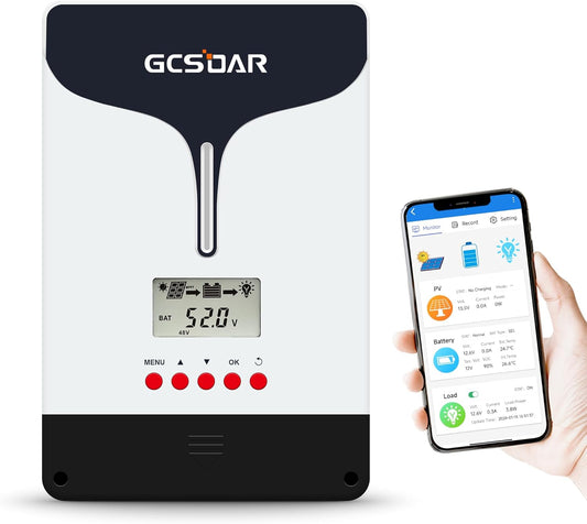 100 A MPPT laadregelaar 12 V 24 V 48 V auto, max. PV 250 V zonne-laadregelaar LCD-display, met adapter voor afstandsbediening via app, compatibel met gel, AGM, Sealed, Flooded, LifePO4 lithium