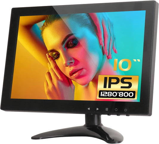 CCTV-monitor, 10,1 inch, IPS LCD HDMI kleurenscherm, 1280 x 800 brede kijkhoek met AV/VGA/HDMI/BNC/AUX/audio-aansluitingen, ingebouwde luidspreker voor thuisbeveiliging, CCTV-IP-camera, pc-monitor