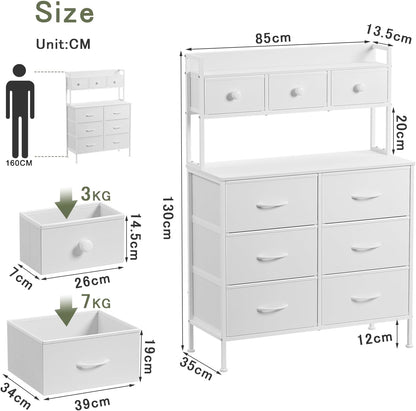 Ladekast – Opbergkast – Commode – Dressoir – Kledingkast – Wit – 9 Lades – Verstelbare Pootjes