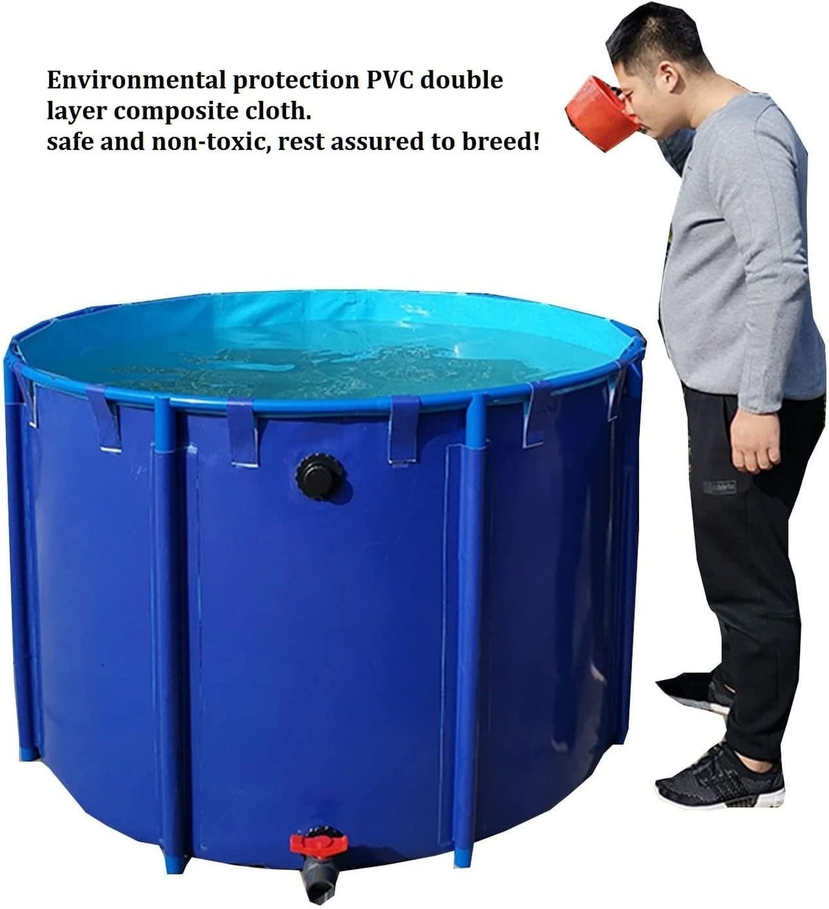 Zwembad boven de grond, canvas visvijver circulair verdikking zwembad grote opvouwbare duurzame plastic vijver met beugel voor koi cultuur landbouw irrigatie, tape frame 1350L (1,5 x 0,8 m)