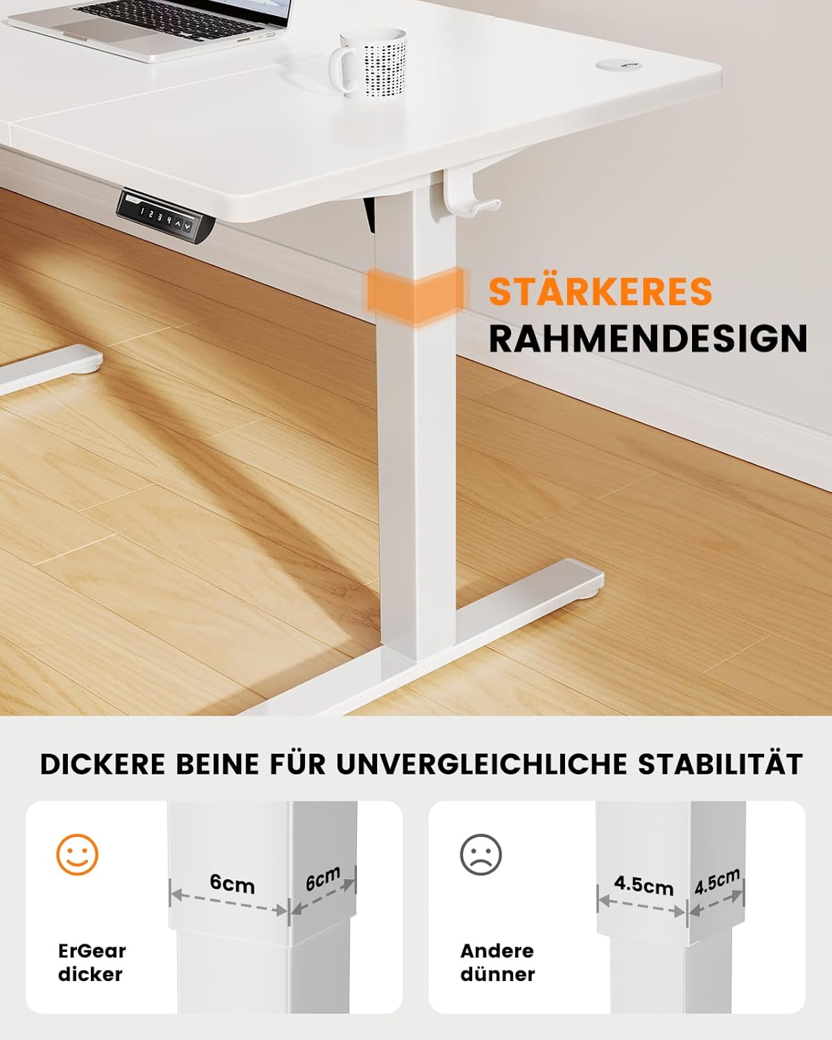 ErGear Elektrisch Zit-Sta Bureau - 120 x 80 cm - 100 kg Draagvermogen Hoogte Verstelbaar Bureau met Geavanceerde Borstelloze Motor, Stille Werking, Robuust Metalen Frame