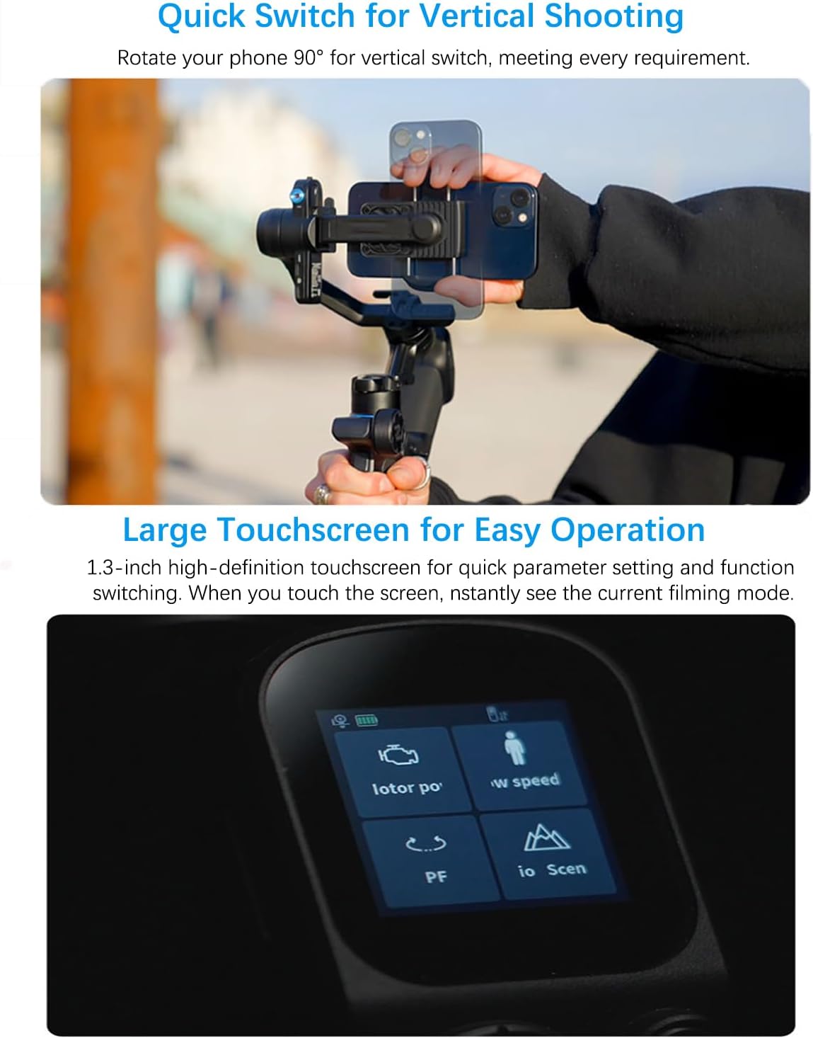 FeiyuTech Scorp Mini 3 Gimbal stabilisator voor iPhone, geïntegreerde AI-tracker, met ventilator en geïntegreerd handvatontwerp, touchscreen, laadvermogen van 2 kg