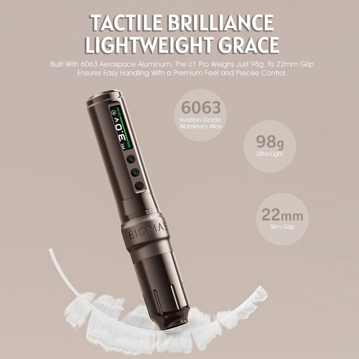 Biomaser U1 Pro Draadloze semi-permanente make-upmachine, zes slagen, instelbare draadloze pen met 2 1000 mAh batterijen, OLED-display voor semi-permanente make-up