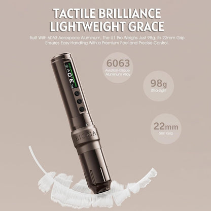 Biomaser U1 Pro Draadloze semi-permanente make-upmachine, zes slagen, instelbare draadloze pen met 2 1000 mAh batterijen, OLED-display voor semi-permanente make-up