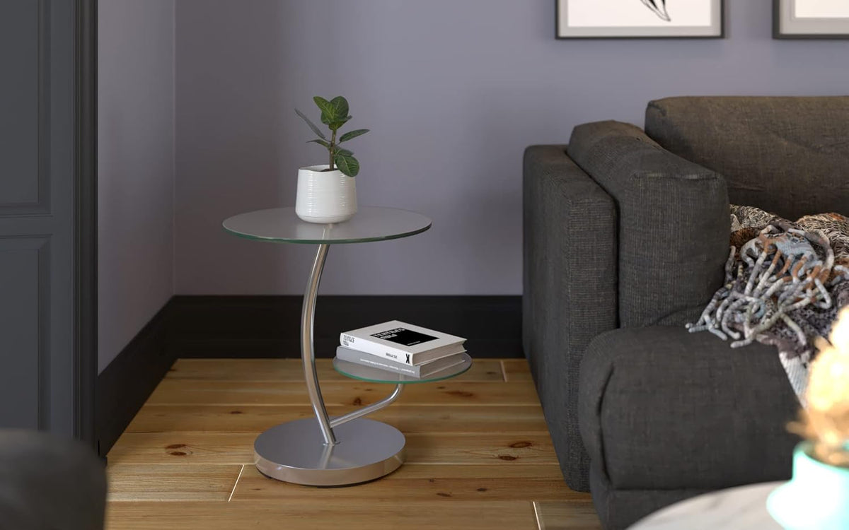 HAKU Bijzettafel chroom, Metaal, veiligheidsglas - Maat: H 55 cm x Ø 52 cm, Stijl: Modern
