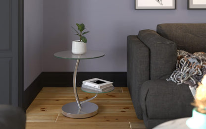 HAKU Bijzettafel chroom, Metaal, veiligheidsglas - Maat: H 55 cm x Ø 52 cm, Stijl: Modern