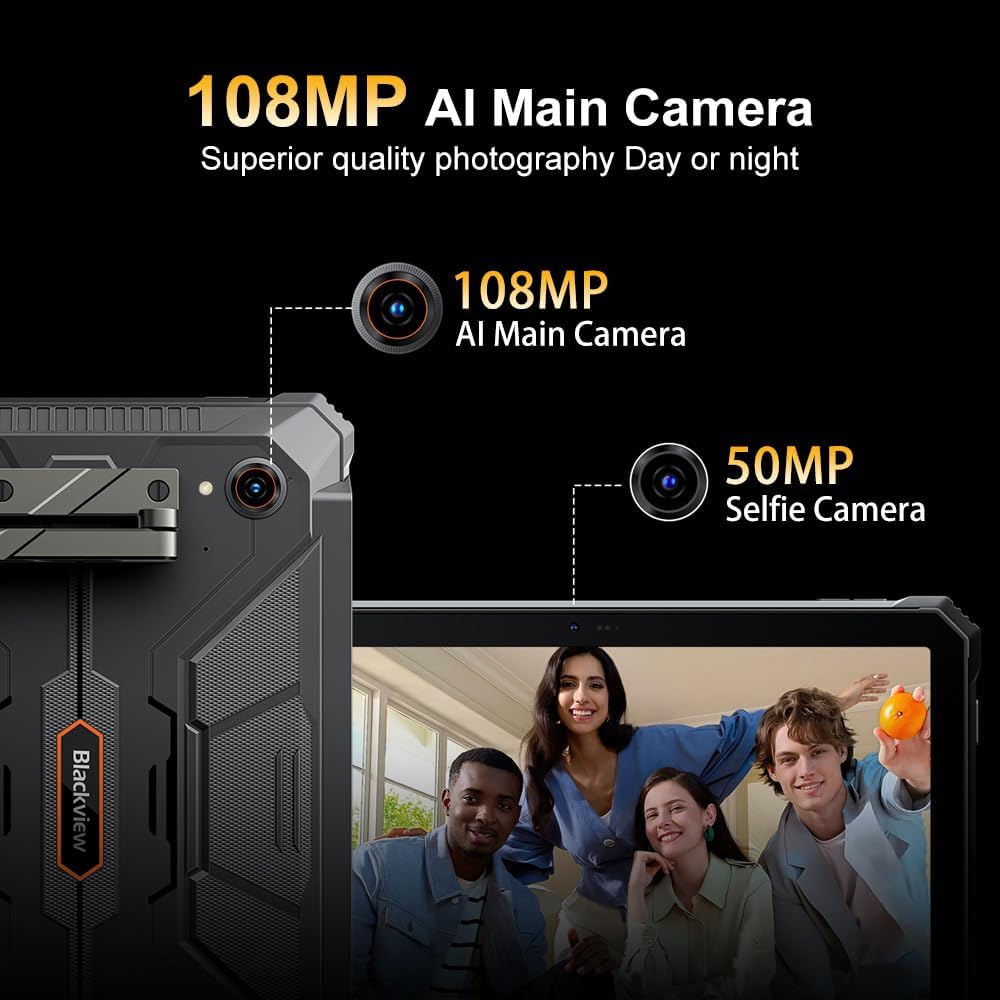 Blackview Active12 Pro tablet, 30.000 mAh, robuust, met projector, 36 GB + 256 GB/2 TB Android 15 tablet, onbreekbaar, 5G, 11 inch FHD+ 120 Hz, campinglicht, 108 MP + 50 MP, 2 stereo-luidsprekers