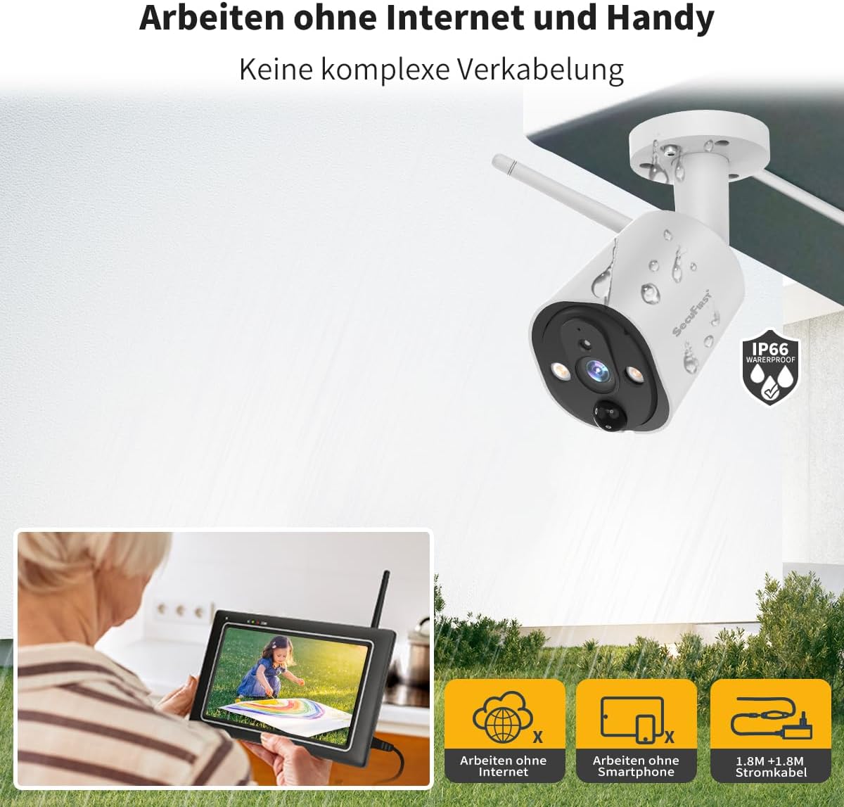 Bewakingscamera – Camerabewaking – Buitencamera – Huisbeveiliging – Babyfoon – 7 Inch Touchscreen Monitor – 2K HD Resolutie – Uitbreidbaar Geheugen 2 TB