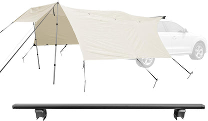 CampAir Autodakluifel met UV50+, zonnezeil met bies voor SUV, auto, bestelwagen en campingbussen, 2000 mm WS, incl. telescoopstangen en dakdragers, zwart, 6 kg