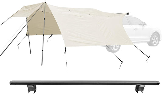 CampAir Autodakluifel met UV50+, zonnezeil met bies voor SUV, auto, bestelwagen en campingbussen, 2000 mm WS, incl. telescoopstangen en dakdragers, zwart, 6 kg