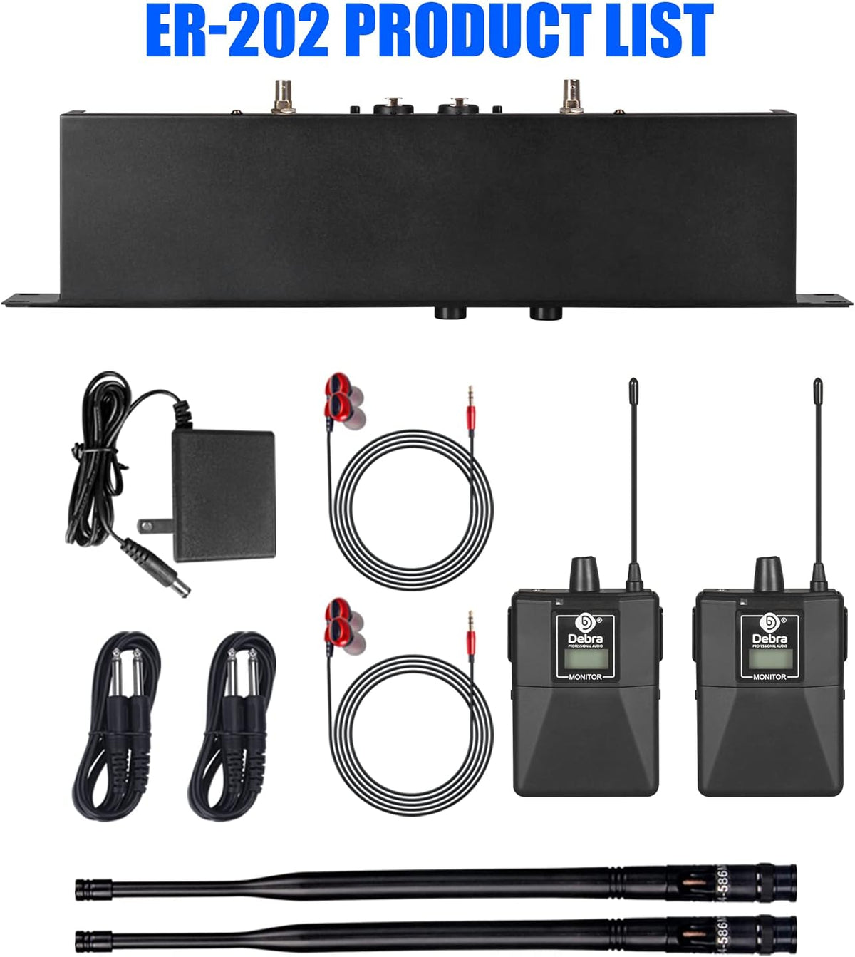 Draadloos in ear monitorsysteem Dubbel Kanaal – IEM set, monitorset, bodypack ontvanger, in ear monitor – 2 bodypacks, zender en ontvanger – UHF 510 tot 580 MHz, 100 instelbare frequenties per kanaal