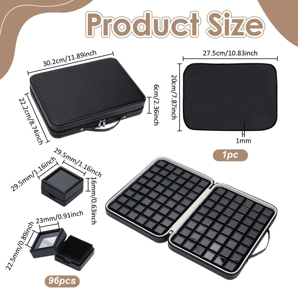 PH PandaHall 96 stuks edelsteen opbergdoos diamant displays lade lederen kristal collectie doos zwarte edelsteen potten sieraden organizer container met schuim insert voor strass kralen showcase