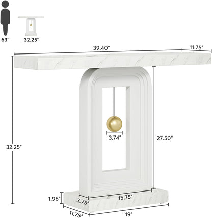 Tribesigns Modern Console Table with Geometric Base, Narrow Sofa, 40 Inches with Gold Decoration, Modern Decorative Wooden Table for Living Room, Entrance, Hallway, Entrance, Marble