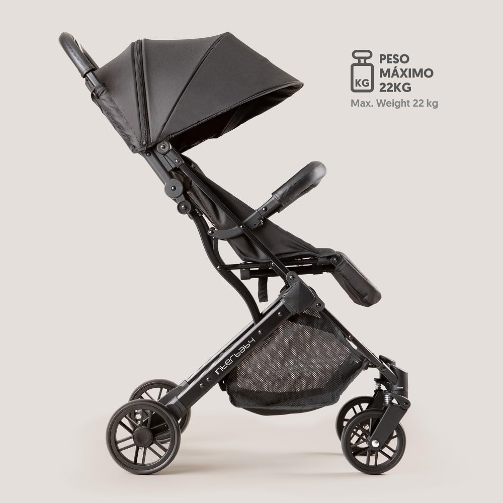 Kinderwagen Interbaby | kinderwagen vanaf de geboorte tot 48 maanden of 22 kg | snelklapknop, schokdemper, verwisselbare XXL-afdekking, kinderwagen, Minimum Plus, Space, zwart