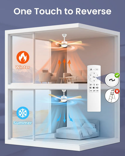 Airwit Plafondventilator met verlichting, stil, 106 cm, plafondventilator met licht en afstandsbediening, voor slaapkamer en woonkamer, lichte houtnerf