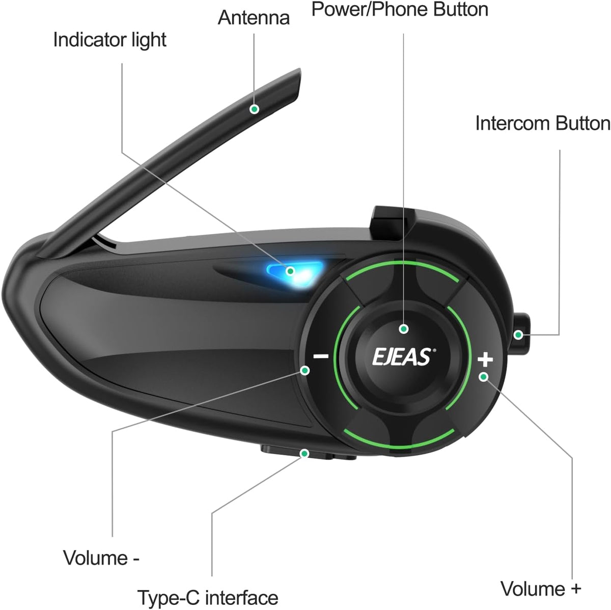 SolaMr BT5.1 Motorfiets Helm Headset Communicatie Systeem voor maximaal 6 Motorfietsen met 1000m Bereik met Muziek Delen, Ondersteunt SafeRiding APP, FM-radio, MP3-speler (2 pack)