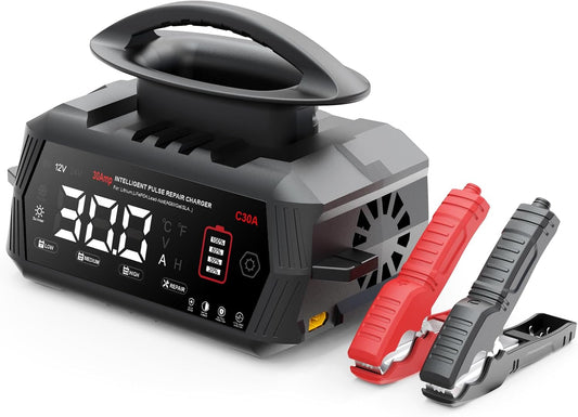 Autoacculader – Acculader – Batterijlader – Accuvoeding – Accuonderhouder – 6V/12V/24V 30A – 9-Traps Automatisch Laadproces met Veiligheidsbescherming