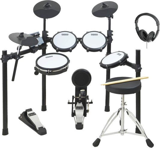 Axus AXK5 Elektronisch Drumstel - Complete Set met Mesh Heads, 25 Geluiden, USB MIDI, Koptelefoon, Kruk & Stokken Inbegrepen - Perfect voor Beginners Volwassenen Kinderen Thuis Oefenen