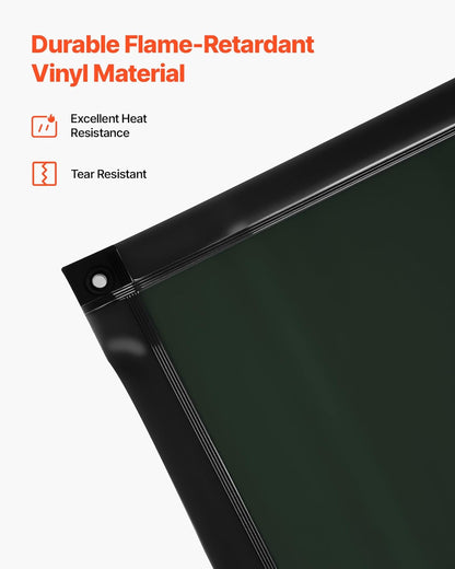 VEVOR Lasscherm met frame, 3 panelen, 15 x 20 cm, vlambestendig vinyl, veiligheidsschermen met 12 wielen en 6 niveaus uv-bescherming voor werkplaats/industrieel gebruik, donkergroen