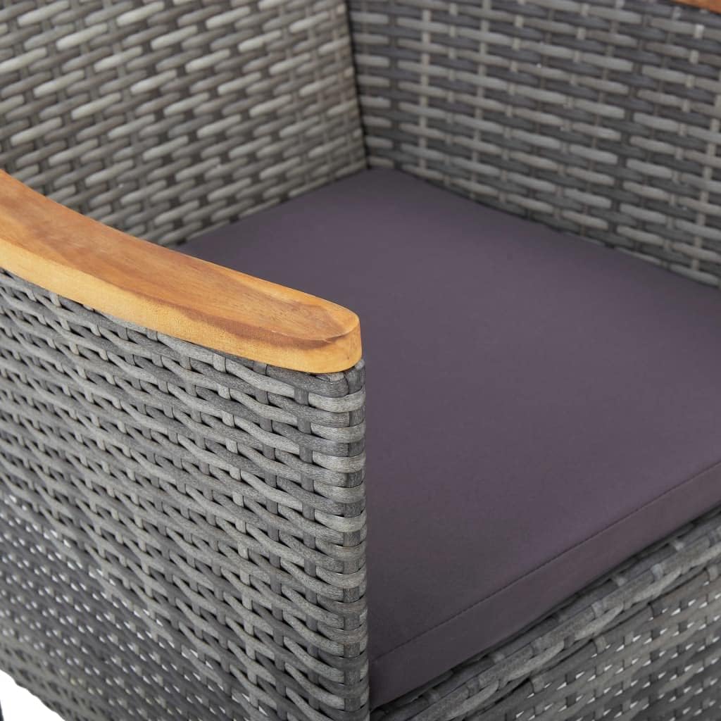 Set of 2 Rattan Garden Chairs with Grey Cushions, Modern Chairs with Armrests Made of Acacia Wood and Weatherproof Steel Frame for Outdoor Use - QUORE