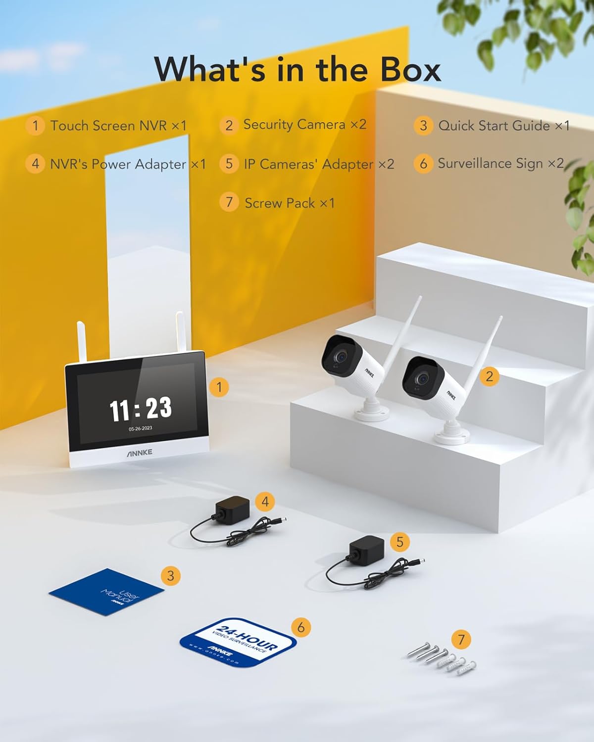 Bewakingscamera Set – Beveiligingscamera Set – Camerabewaking – Bewakingscamera – CCTV Set – 7 Inch Touchscreen – 2x 3MP Wi-Fi Camera’s Met Persoonsherkenning & 2-Weg Audio