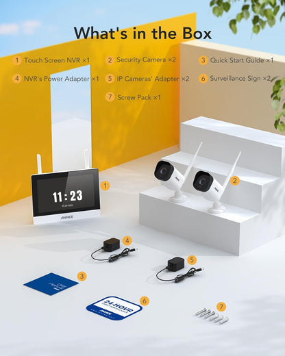 Bewakingscamera Set – Beveiligingscamera Set – Camerabewaking – Bewakingscamera – CCTV Set – 7 Inch Touchscreen – 2x 3MP Wi-Fi Camera’s Met Persoonsherkenning & 2-Weg Audio