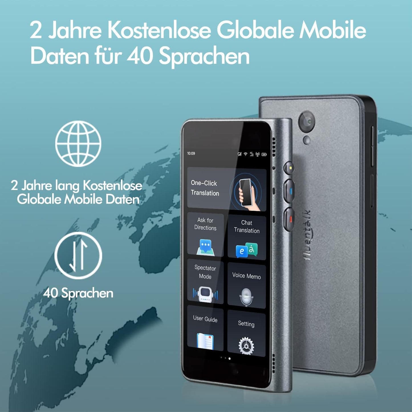 door Timekettle, T1 taalvertaler met 4 inch HD-scherm, ondersteuning 40 talen en fotovertaling, instant vertaler apparaat geen wifi nodig, ingebouwde 2-jarige wereldwijde mobiele gegevens