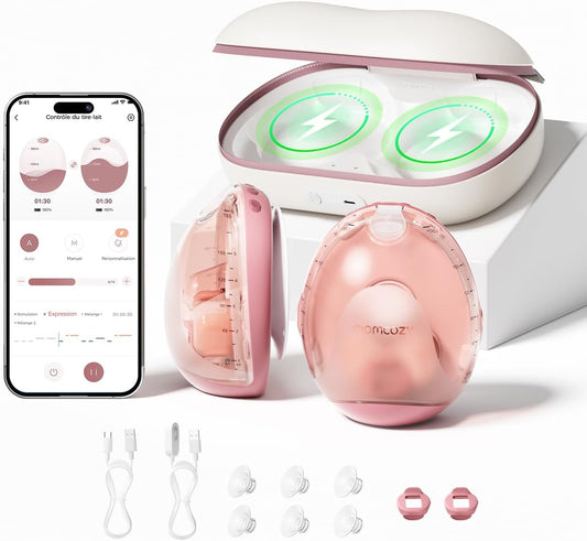 Momcozy Air 1 Ultradunne Borstkolf, Draadloze Handsfree Draagbare Borstkolf met Draadloos Oplaadstation & App-Besturing met Automatische Modus & Vulwaarschuwing, Transparante Bovenkant