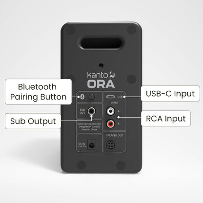 Kanto ORA 100W Powered Bi-amp Reference Desktop Computer Speakers w/Bluetooth 5.0 & USB-C | 100 Hz Crossover | Reference Quality Sound | Pair | Black