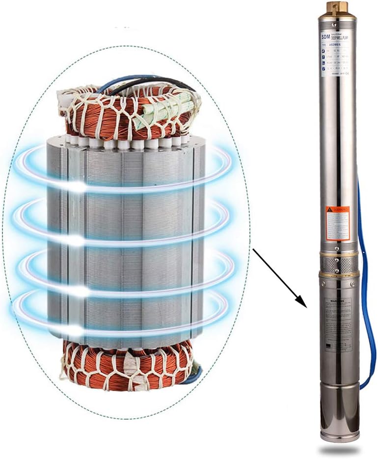 Roestvrijstalen Diepbronpomp – Dompelpomp – Tuinpomp – Fonteinpomp – Waterpomp – Compact 7,5 cm Diameter – Krachtige 550 W Motor