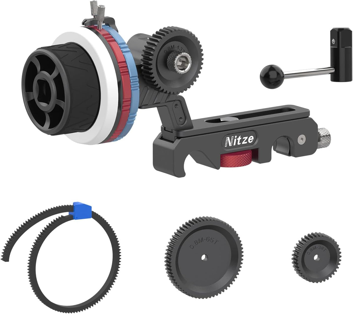 Volgfocus – Follow Focus – Scherpstelunit – Scherpstelwiel – Handmatige Focus – Voor 15 mm Dubbele Staven – 3 Verwisselbare Aandrijftandwielen – A/B-Hardstops & 360° Instelbaar